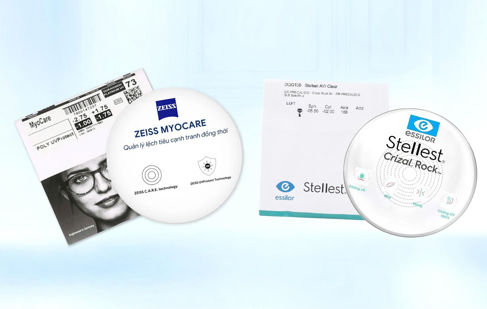 Hai dòng tròng kính được nhiều gia đình quan tâm là ZEISS MyoCare và Essilor Stellest